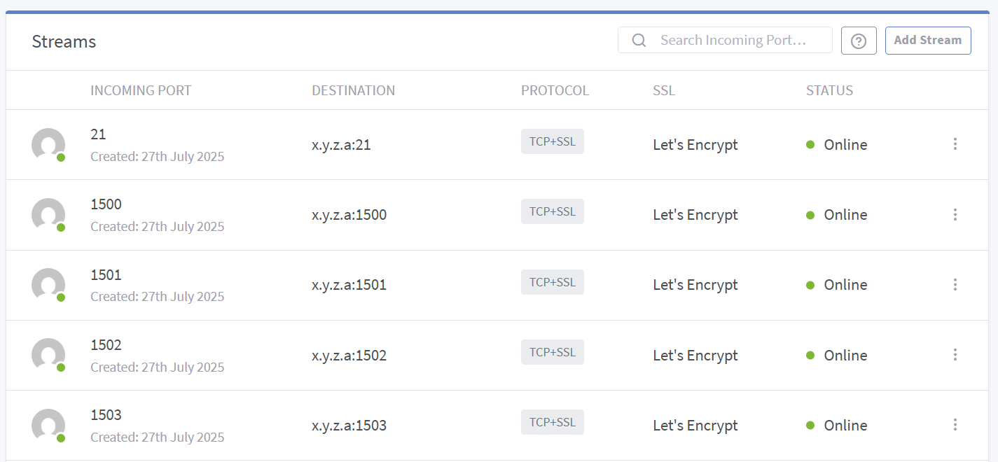 NPM Streams config to proxy FTP over TLS